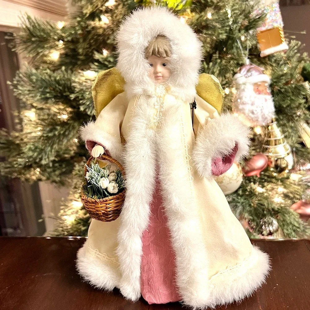 Yankee Candle vintage angel tree topper cream pink gold
